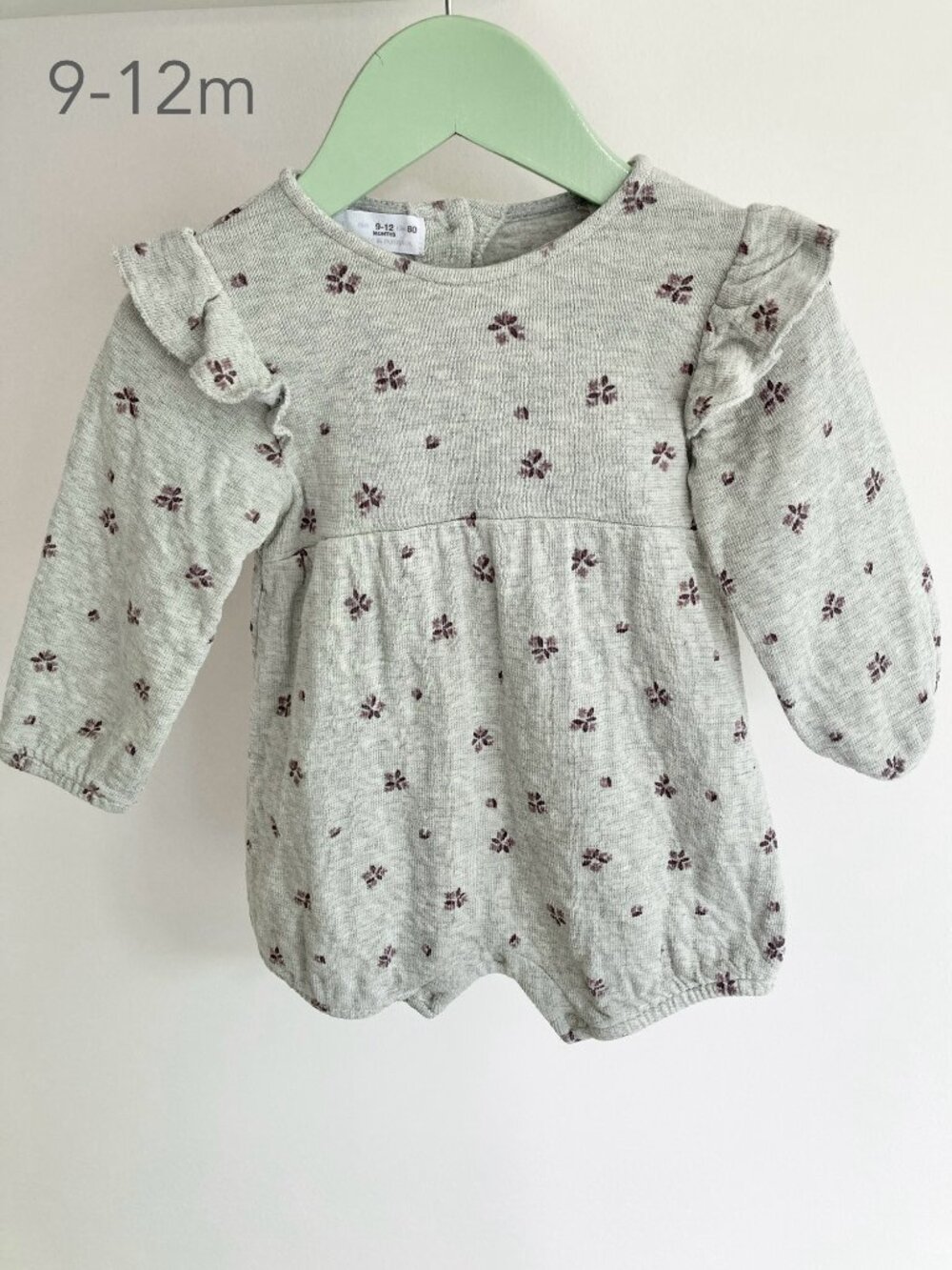 💙2/$25 Zara 9-12 Months Baby Floral Paisley Grey Bubble Romper Shorts Cottage